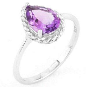 Unheated Natural 9X7mm African Amethyst Single Stone Silver 925 Ring Size 7